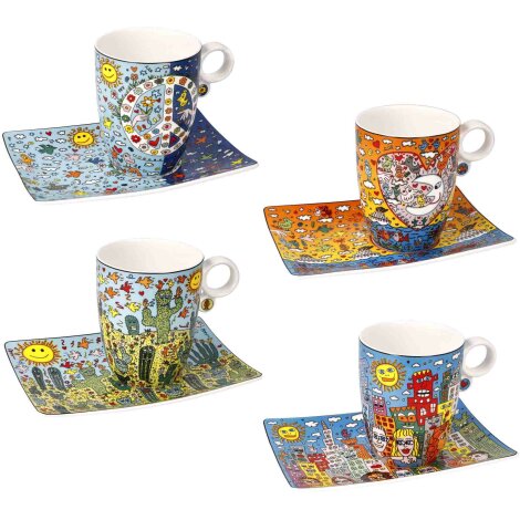 James Rizzi Künstler-Tassen Becher 4er Set Romance Summer Peace Life